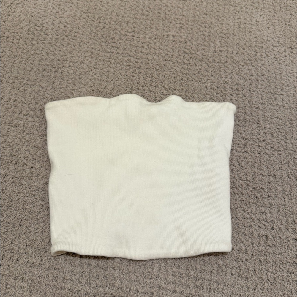 Zara Cream Ribbed Strapless Tube Top